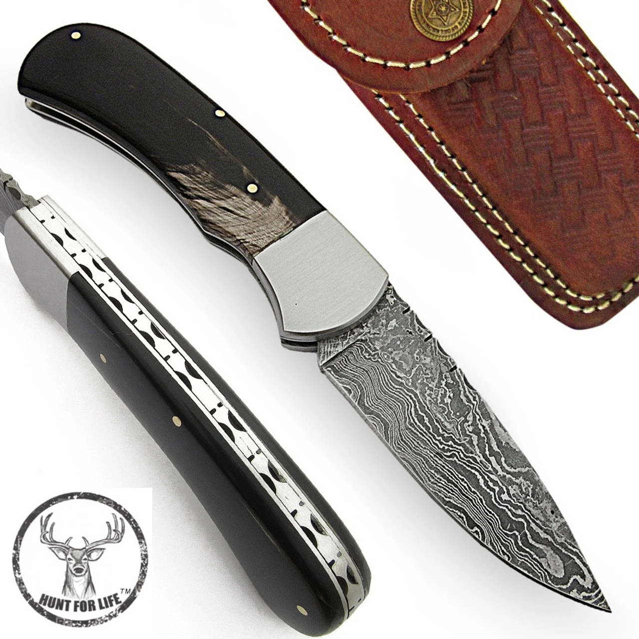 Hunt For Life Deadlock Damascus Slipjoint Pocket Knife - Image 4