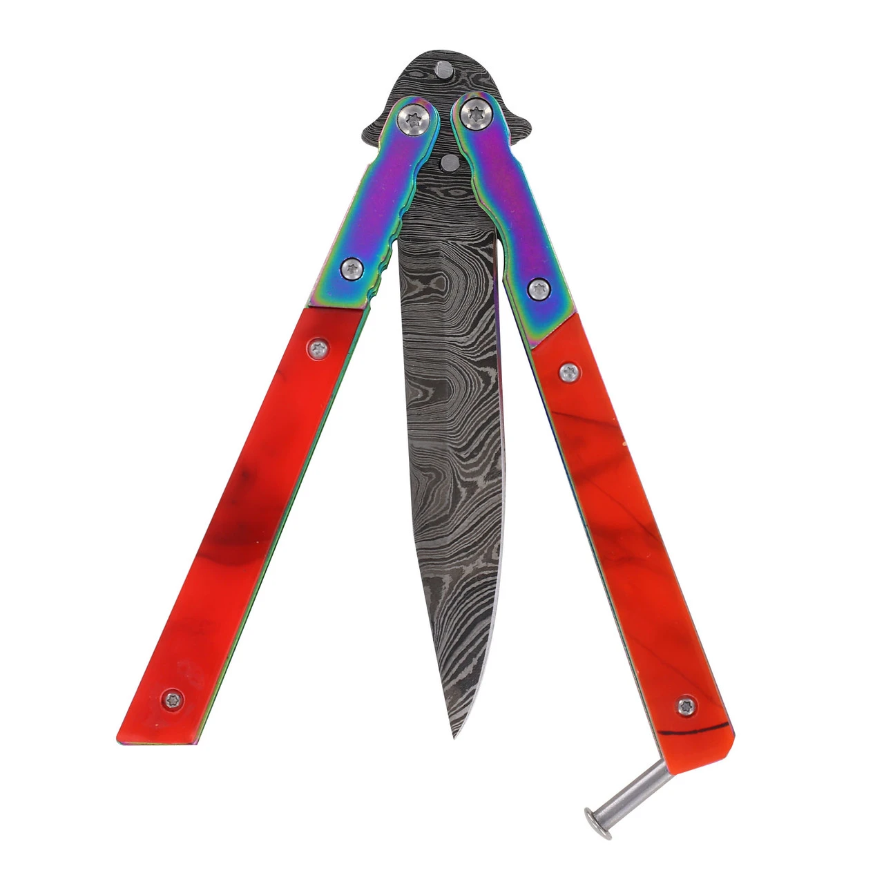 Heavy Duty Whiskey Outlaw Balisong Damascus Knife - Image 3