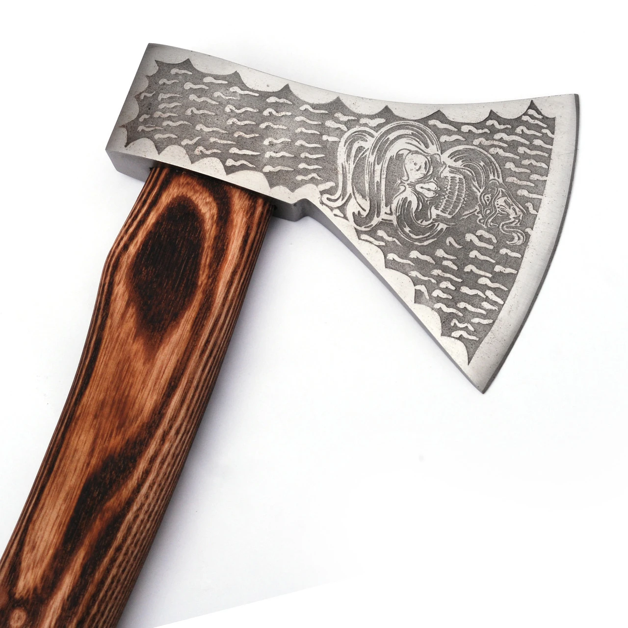Snake Skull Warrior Bushcraft Axe Wood Burnt Handle - Image 3