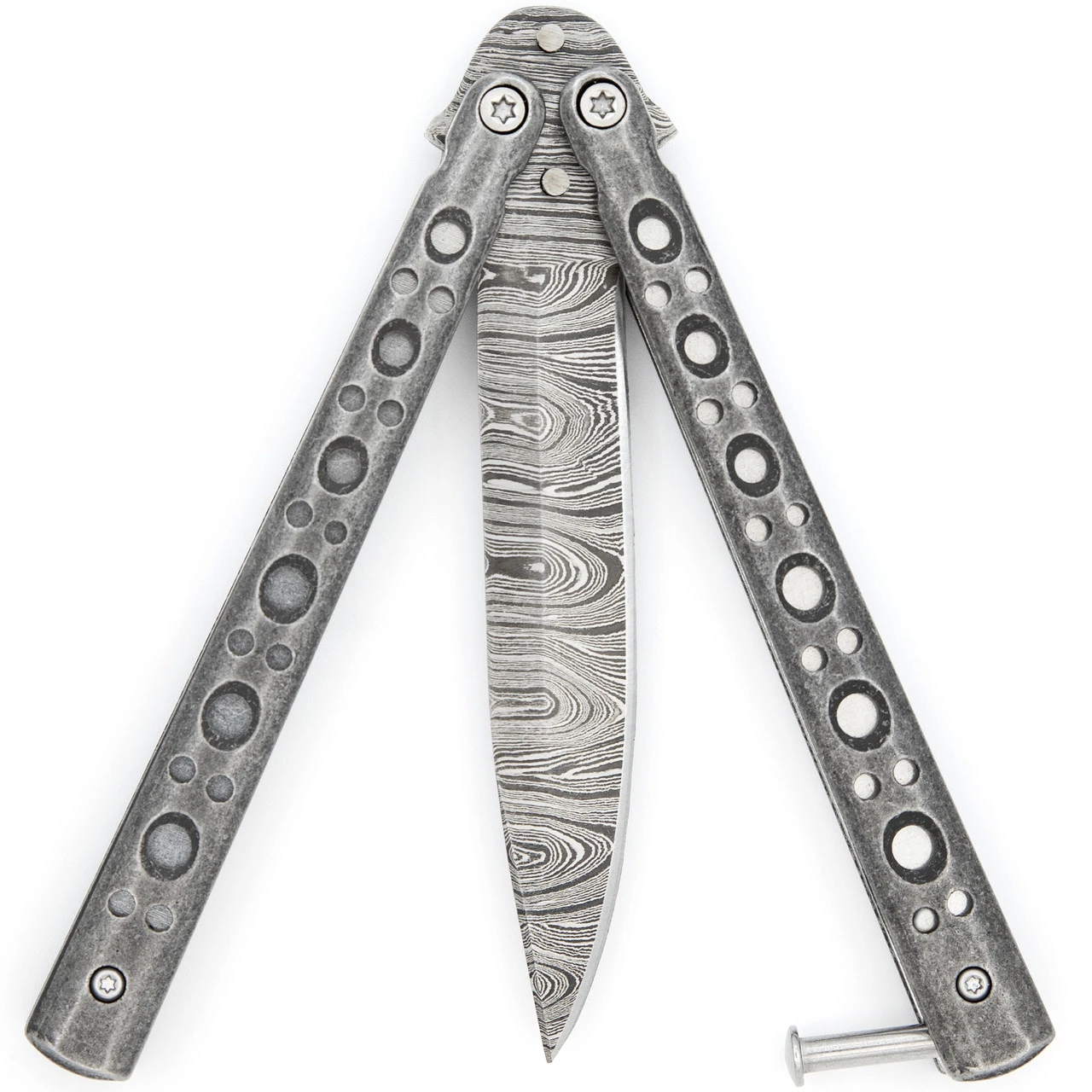 Steel Coal Strike Butterfly Knife | Damascus Steel Drop Point Blade - Image 4