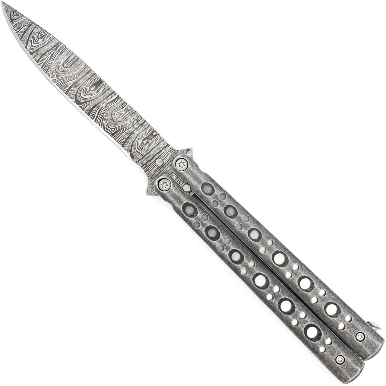 Steel Coal Strike Butterfly Knife | Damascus Steel Drop Point Blade