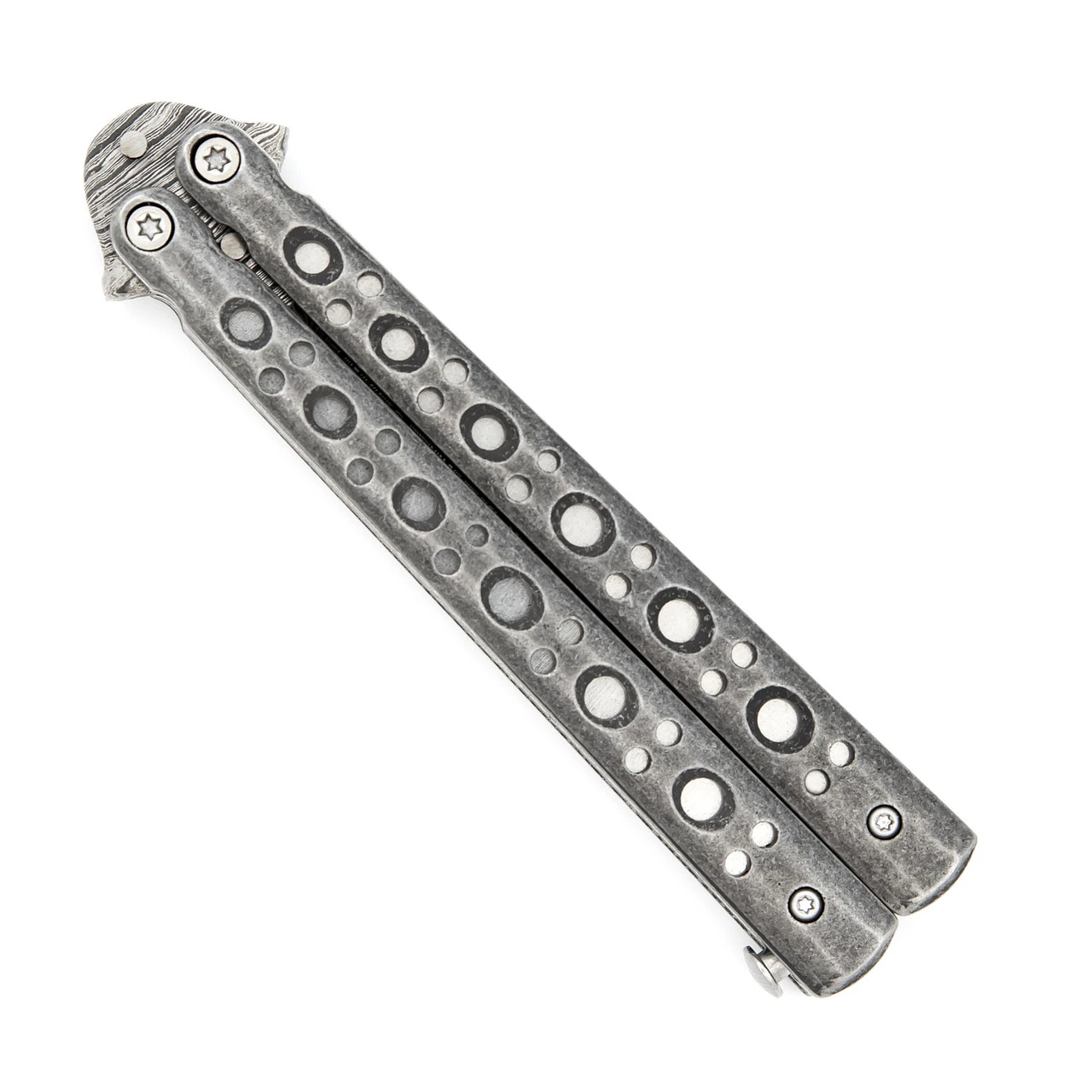 Steel Coal Strike Butterfly Knife | Damascus Steel Drop Point Blade - Image 3