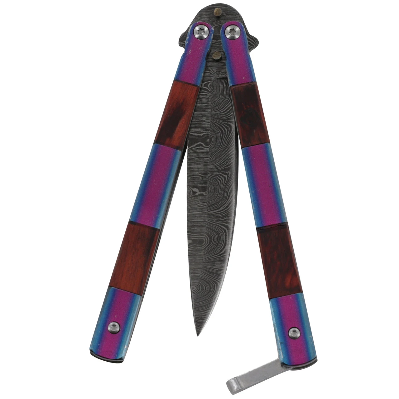 Double Feature Damascus Steel Heavy Duty Fanning Butterfly Knife - Image 2