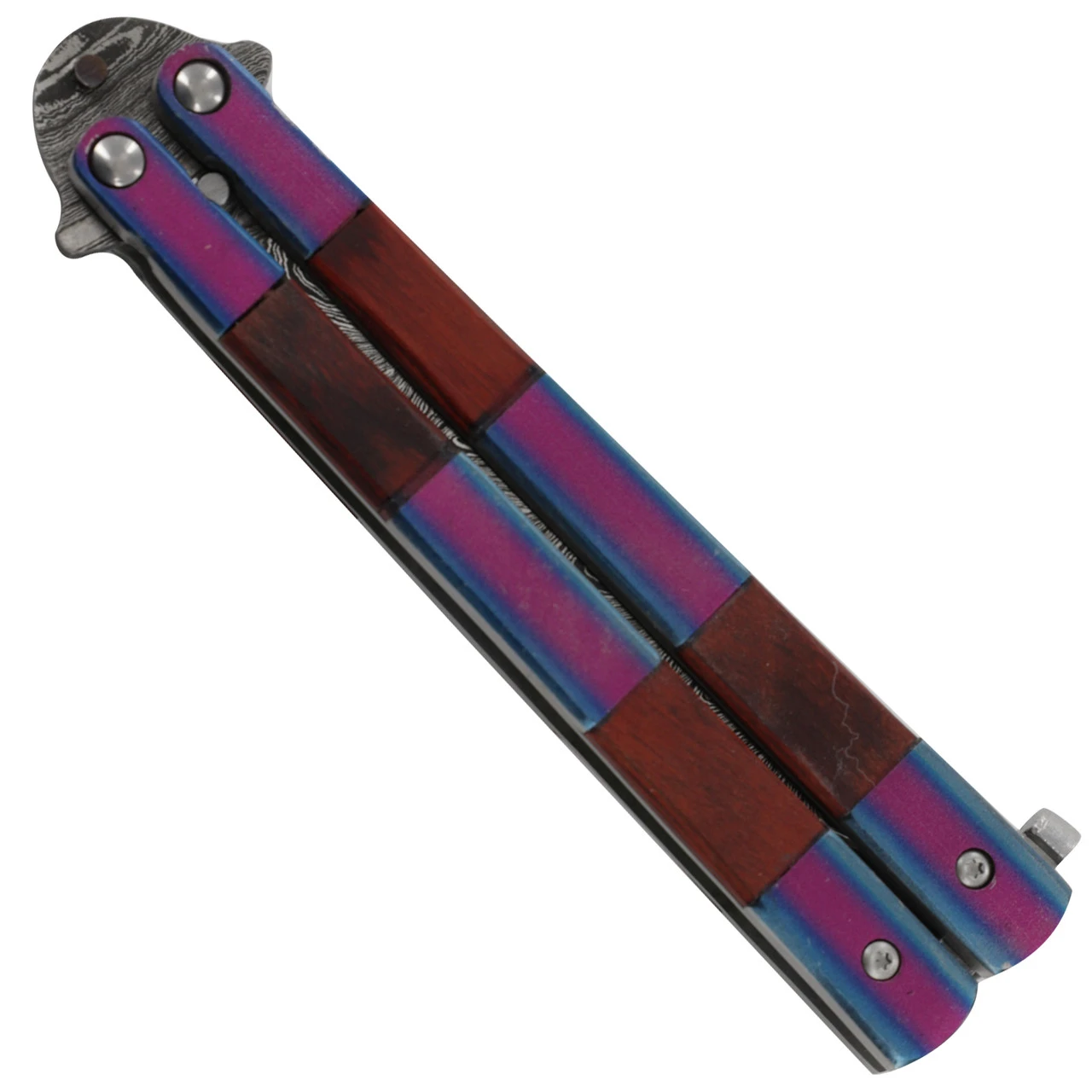 Double Feature Damascus Steel Heavy Duty Fanning Butterfly Knife - Image 3