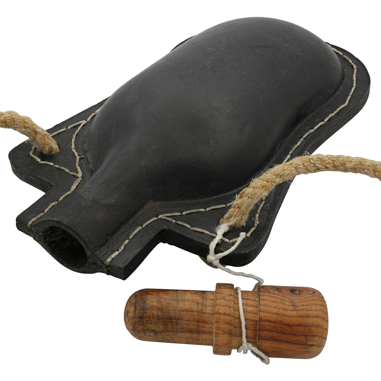 Adam’s Ale Functional 48 Oz. Genuine Black Leather Drinking Canteen Bottle W/ Rope Strap & Wooden Stopper - Image 4