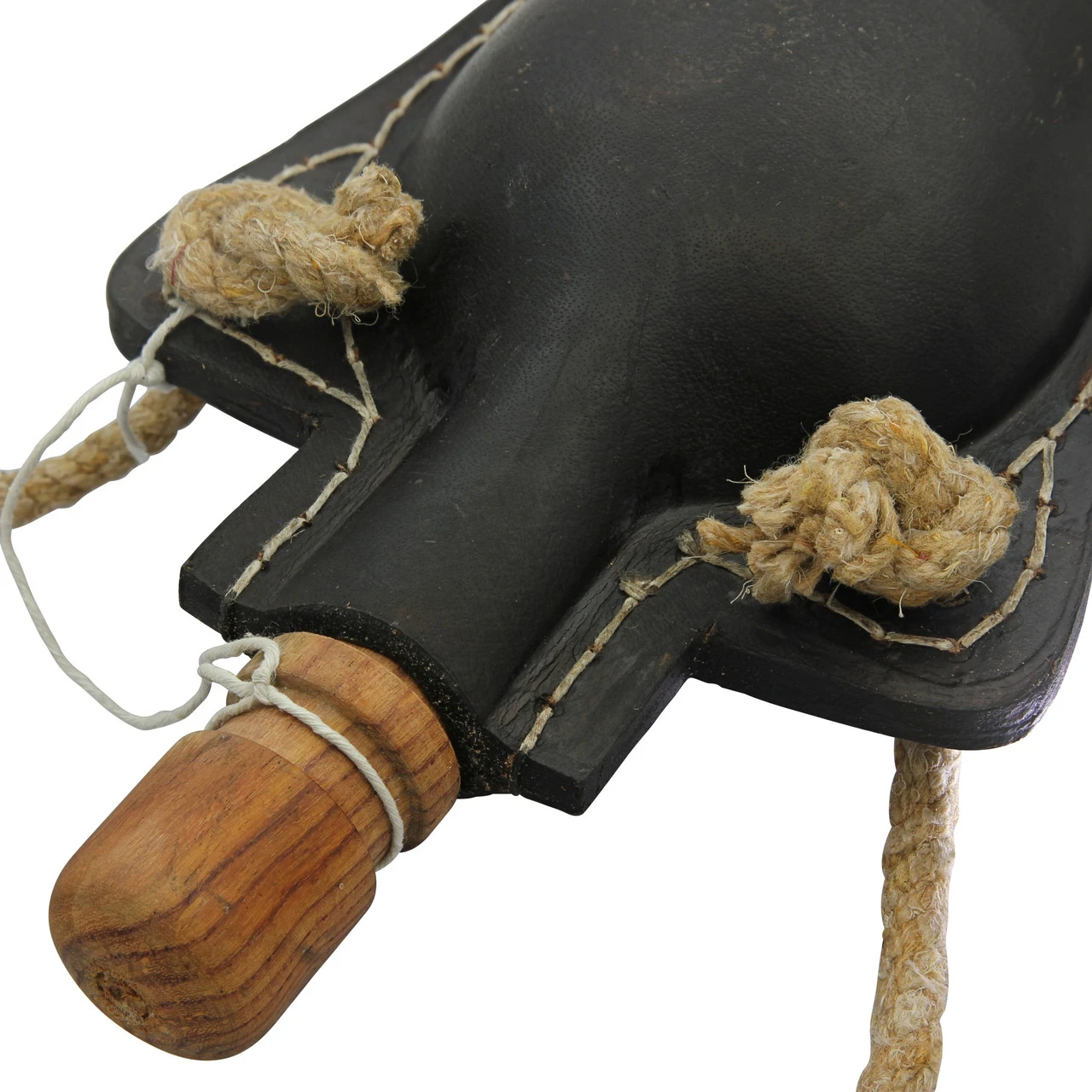 Adam’s Ale Functional 48 Oz. Genuine Black Leather Drinking Canteen Bottle W/ Rope Strap & Wooden Stopper - Image 5