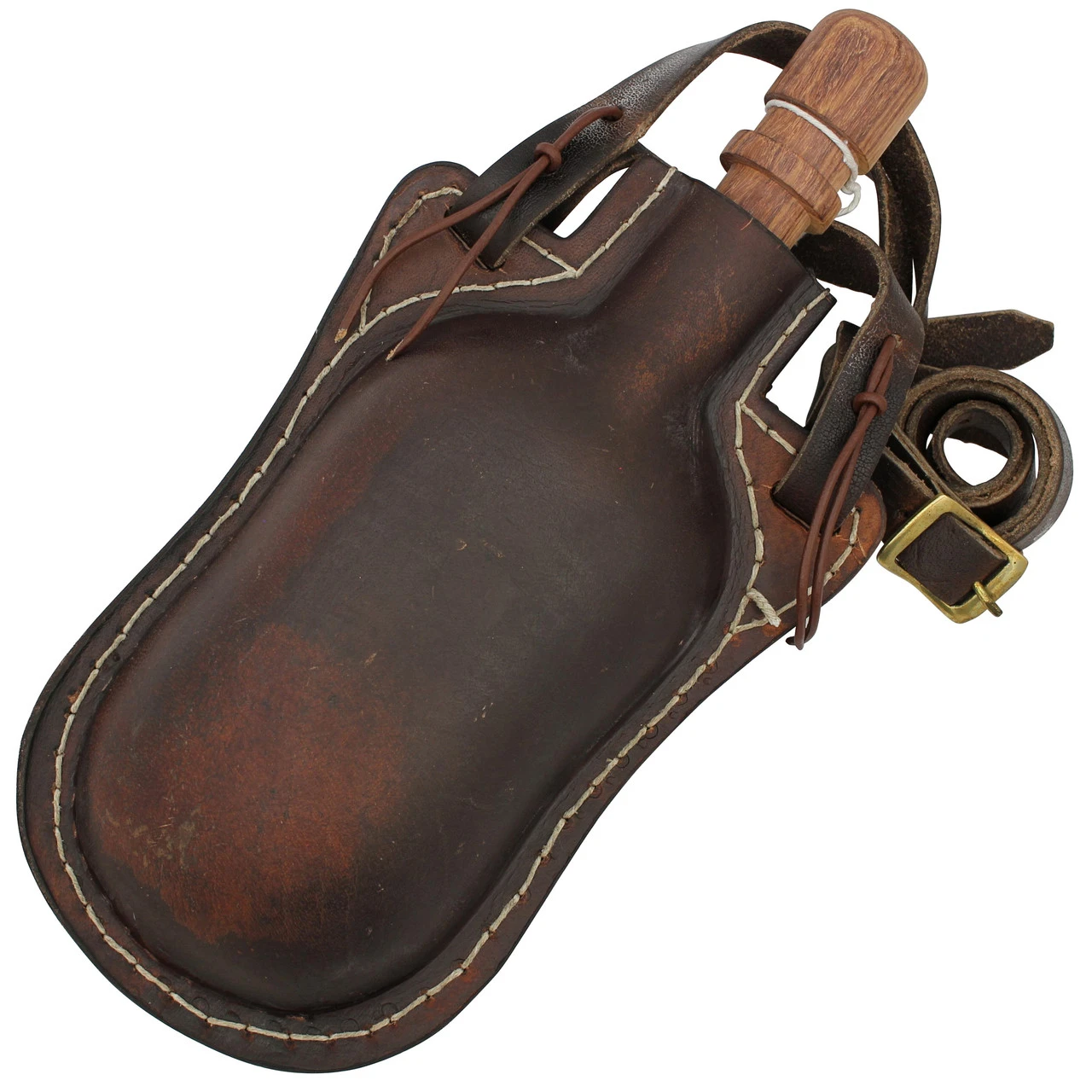 Ranch Hand 48 Oz. Handmade Brown Genuine Leather Bottle Canteen W/ Wooden Stopper & Leather Shoulder Strap