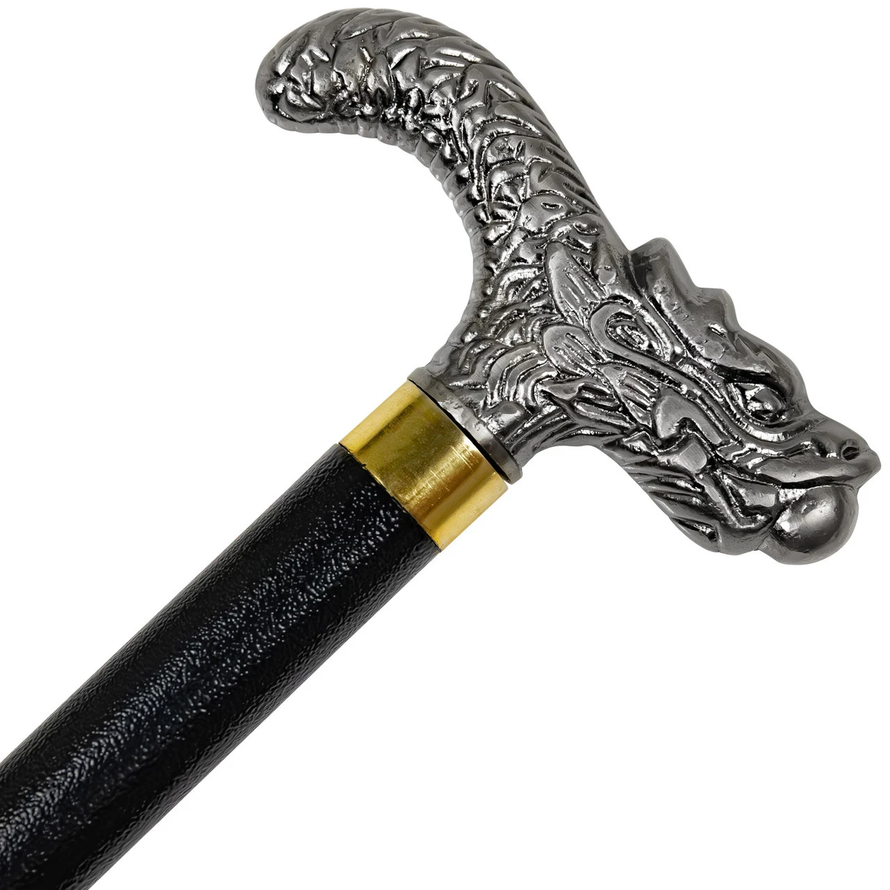 Pearl Courier Chinese Folklore Dragon Derby Style Handle Pewter Finish Costume Walking Sword Cane - Image 4