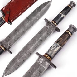 Legion Of The Damned Damascus Steel Dagger With Leather Sheath