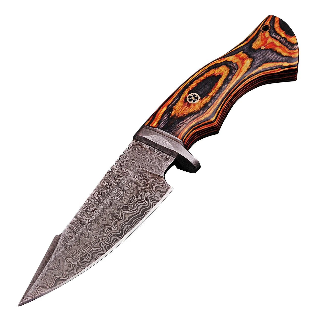 Fearing Dark Damascus Steel Fire Glow Pakkawood Handle Fixed Blade Hunting Knife Fire Glow Pakkawood Handle - Image 2