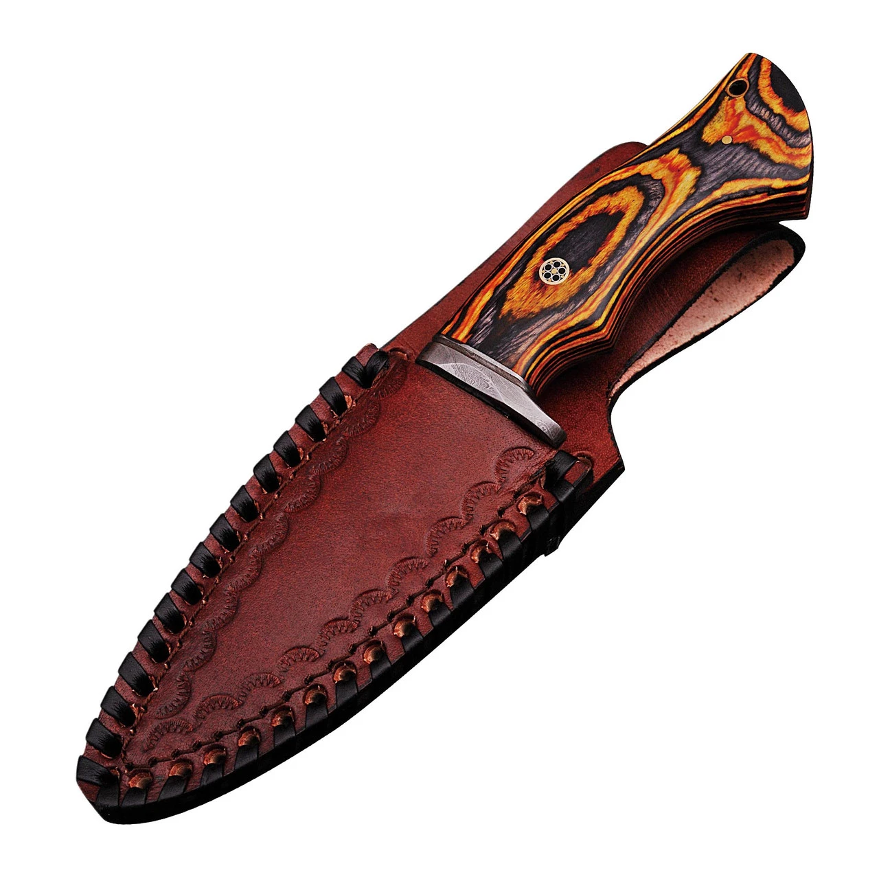 Fearing Dark Damascus Steel Fire Glow Pakkawood Handle Fixed Blade Hunting Knife Fire Glow Pakkawood Handle - Image 3