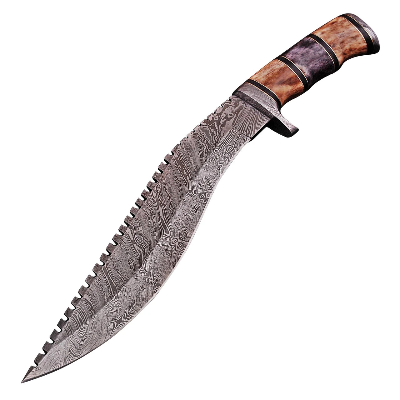 Righteous Victory Damascus Steel Kukri Sawback Machete Hunting Knife With Sheath - Image 2