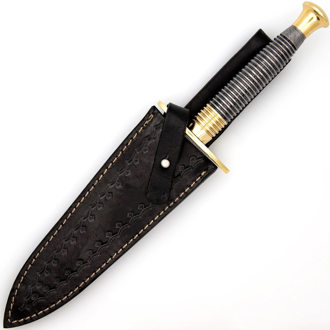 Full Damascus Steel Commando Knife | Pattern Welded Steel Full Tang Replica JSOC Dagger With Leather Sheath - Image 11