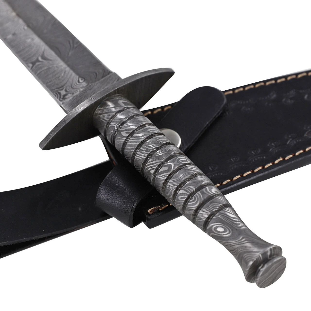 Full Damascus Steel Commando Knife | Pattern Welded Steel Full Tang Replica JSOC Dagger With Leather Sheath - Image 9