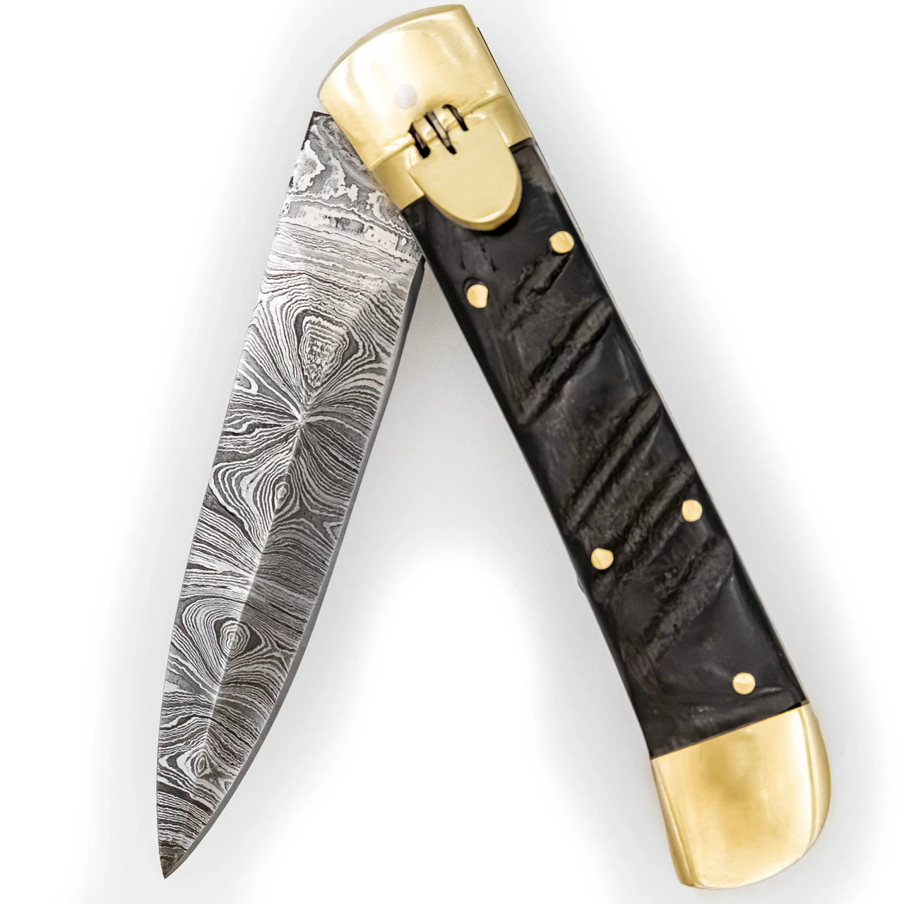 Hells Doorway Handmade Damascus Steel Automatic Lever Lock Knife - Image 3