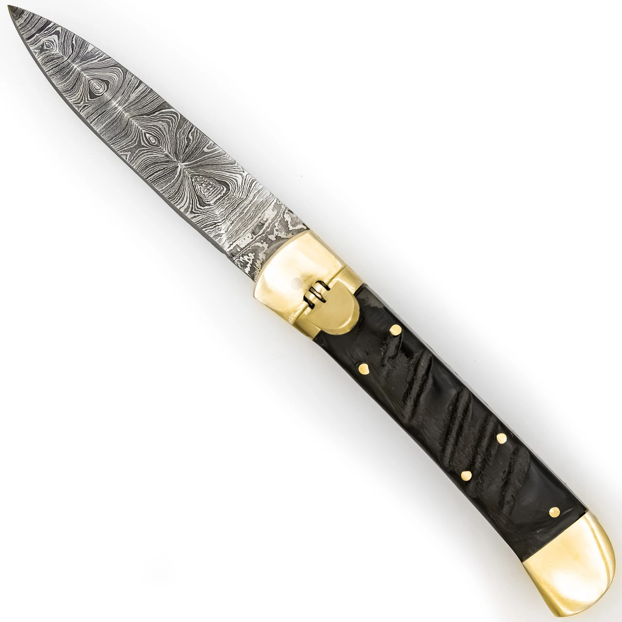 Hells Doorway Handmade Damascus Steel Automatic Lever Lock Knife - Image 6