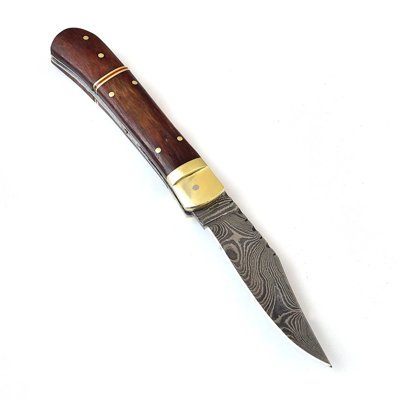 Rustic Living Hand Crafted Damascus Steel Automatic Lever Lock Knife - Image 2