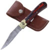 Ember In Veins Damascus Clip Point Automatic Switchblade Lever Lock Knife