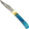 Lever Lock Ventura Blue Damascus Steel Knife