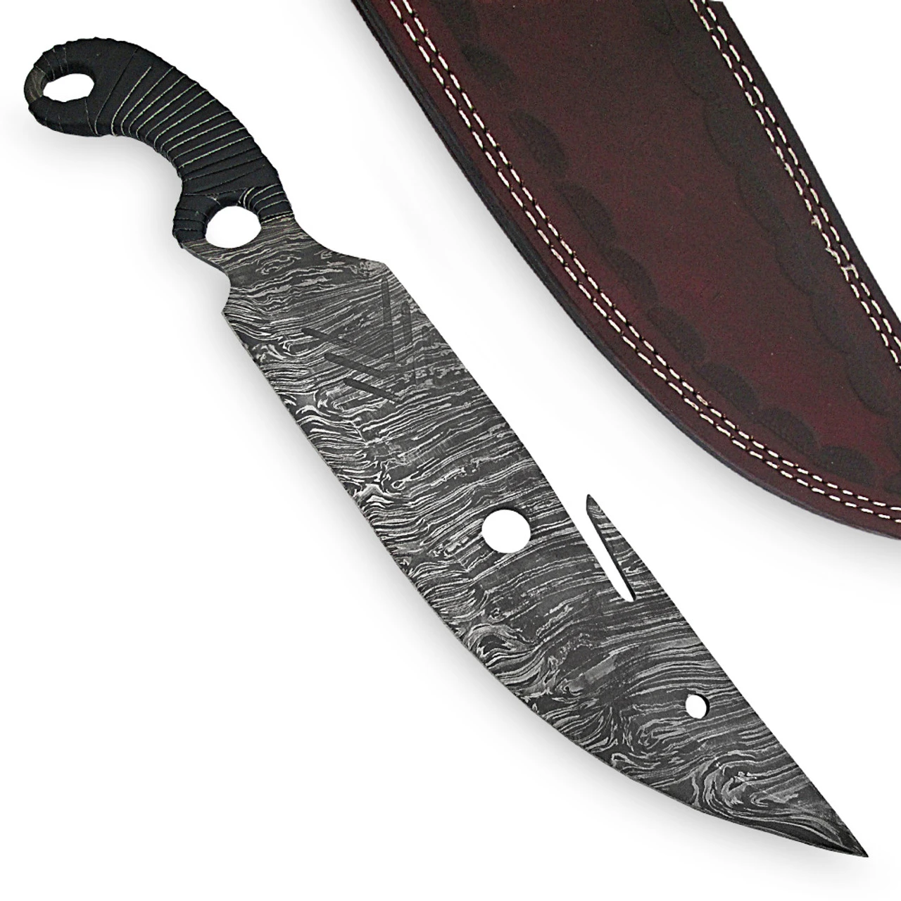 Sumatran Tiger Full Tang Damascus Steel Gut Hook Machete Hunting Knife - Image 2