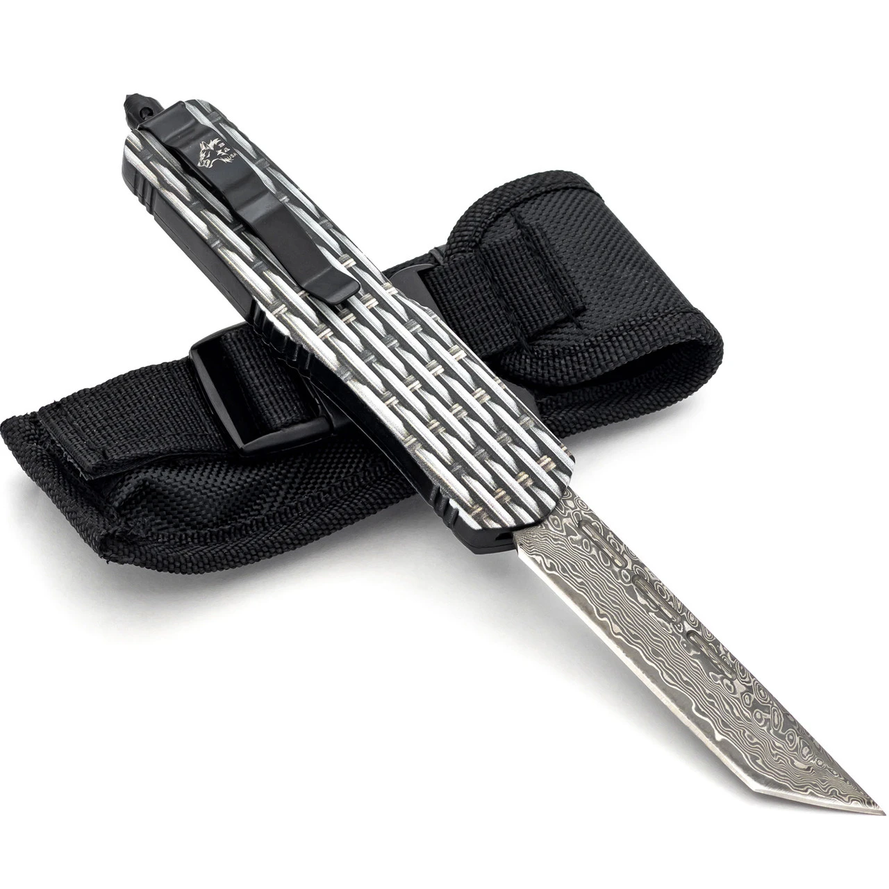 Automatic Basket Case OTF Out The Front Damascus Pocket Knife
