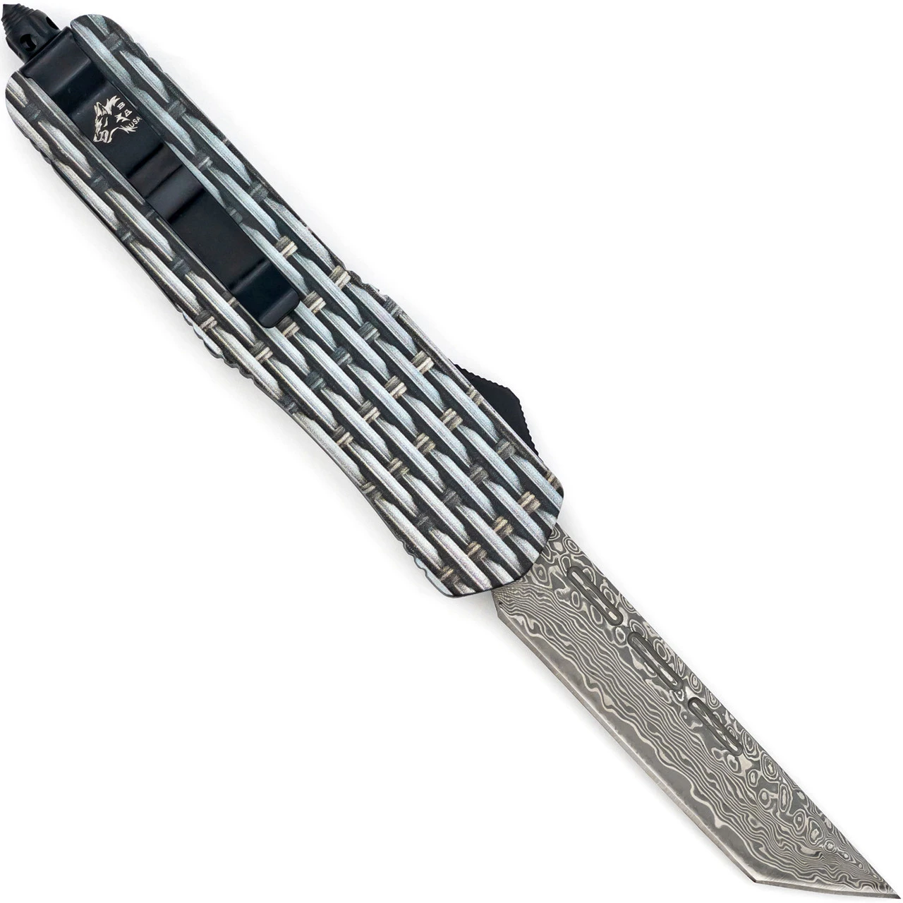 Automatic Basket Case OTF Out The Front Damascus Pocket Knife - Image 2