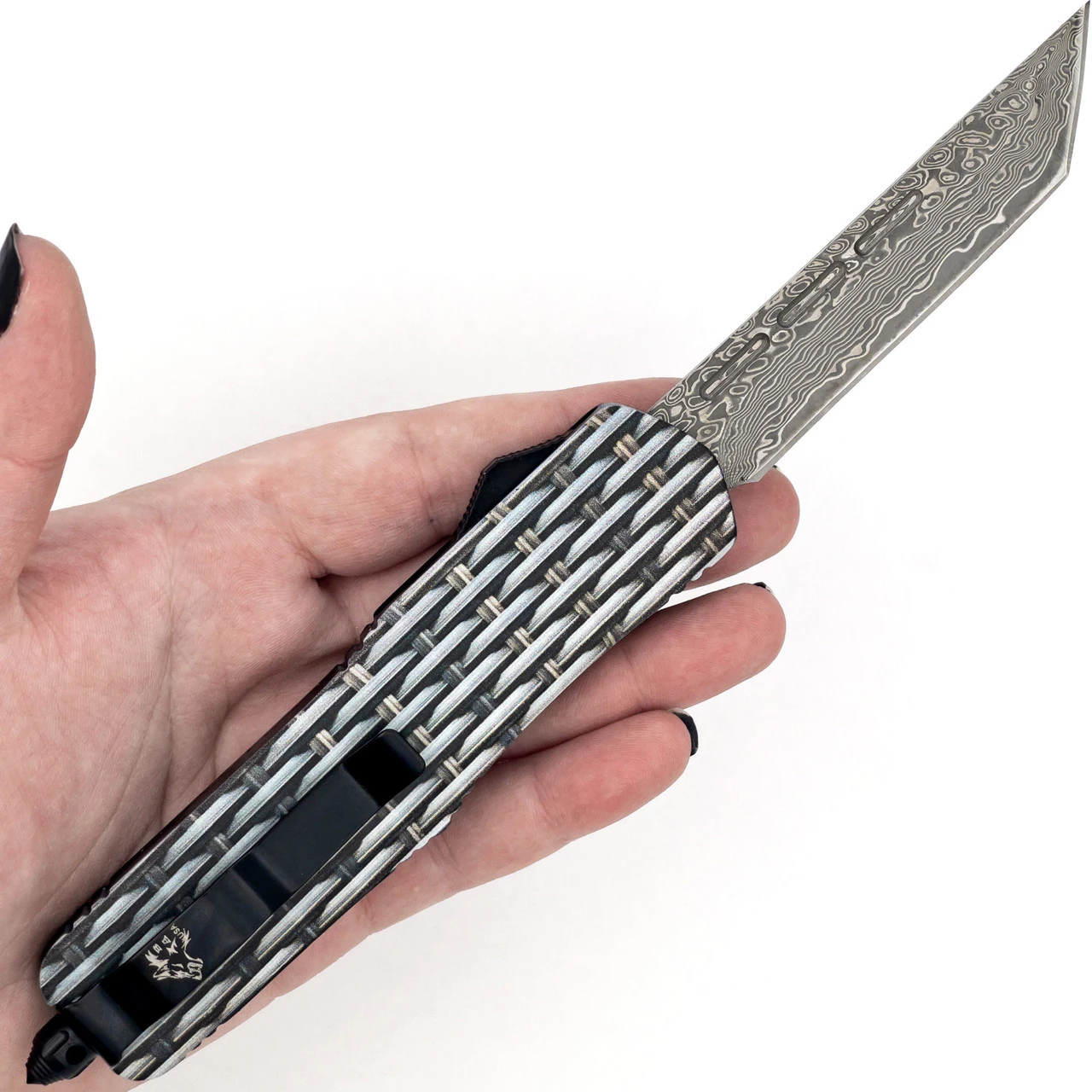Automatic Basket Case OTF Out The Front Damascus Pocket Knife - Image 3