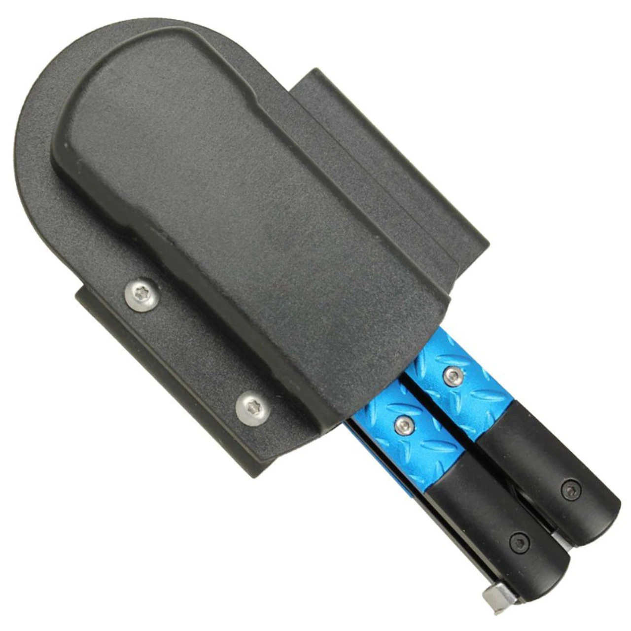 Azure Sky Butterfly Knife With Hard ABS Sheath | Titanium Damascus Steel | Drop Point Blade - Image 7