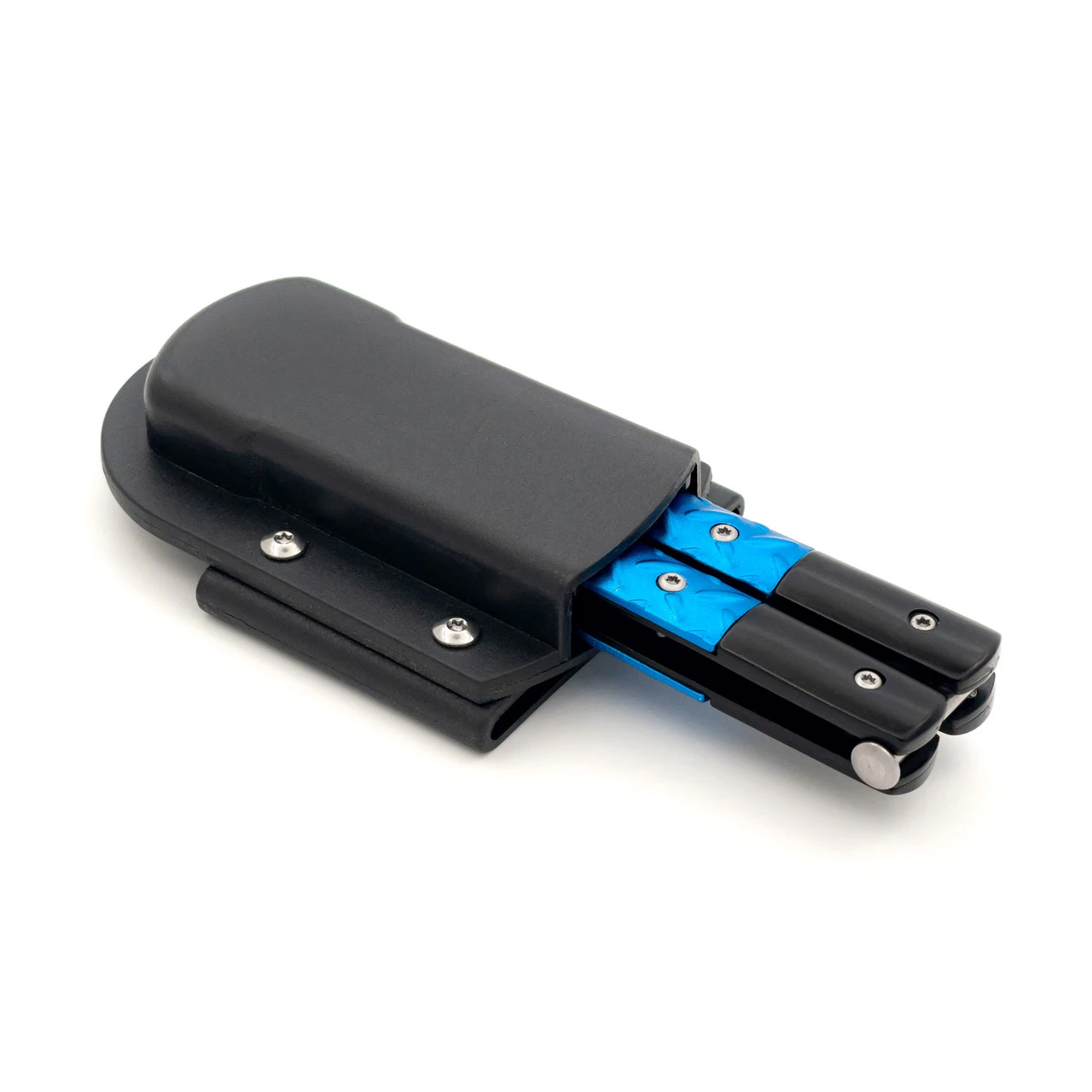 Azure Sky Butterfly Knife With Hard ABS Sheath | Titanium Damascus Steel | Drop Point Blade - Image 6