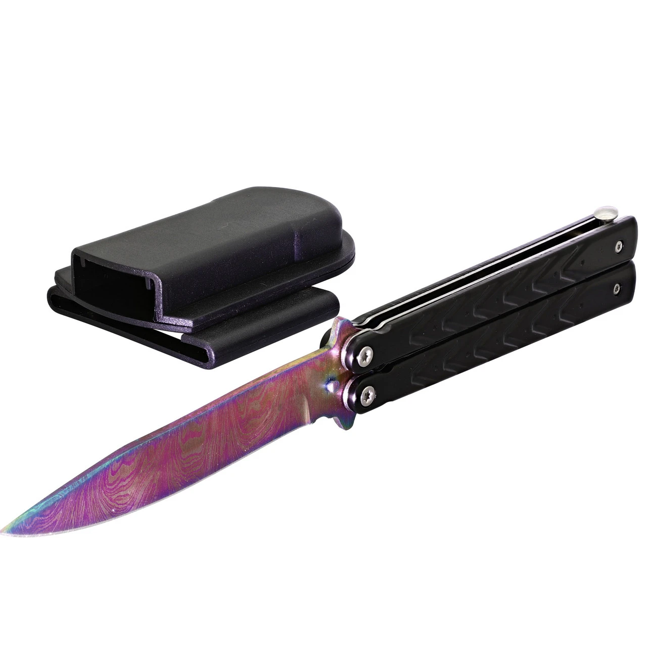 Black Butterfly Balisong Knife With Hard ABS Sheath | Drop Point Blade | Titanium Damascus Steel - Image 5