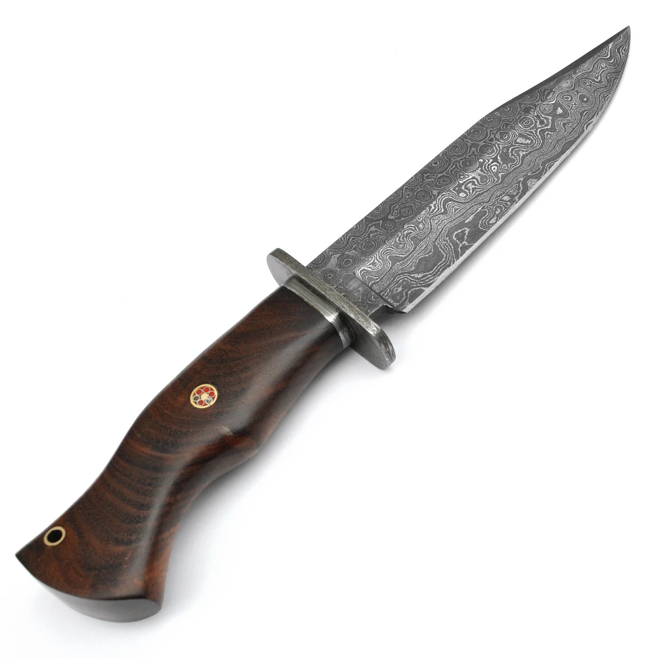Damascus Steel East Indian Rosewood Handle Fixed Blade Hunting Knife - Image 2