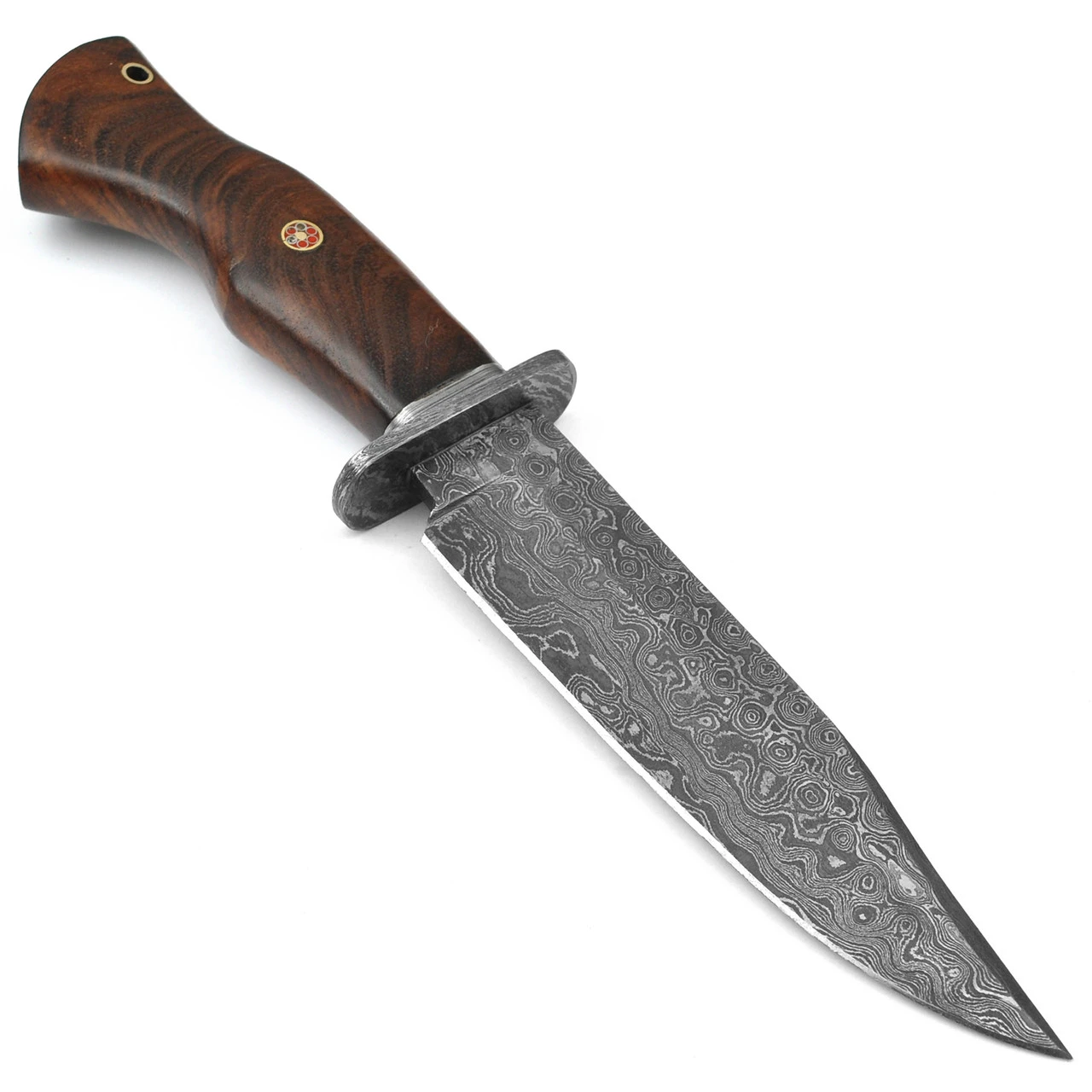 Damascus Steel East Indian Rosewood Handle Fixed Blade Hunting Knife - Image 4