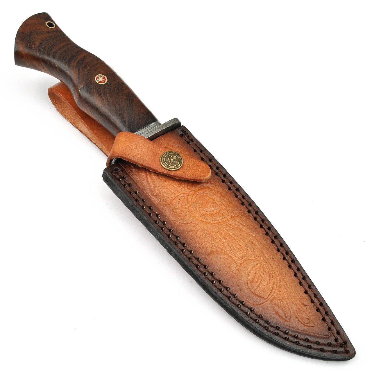 Damascus Steel East Indian Rosewood Handle Fixed Blade Hunting Knife - Image 5