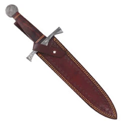 Damascus Steel Arming Dagger | Blended Steel Full Tang Short Sword With Leather Sheath