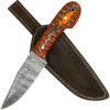 Jagged Rose Full Tang Clip Point Hand Forged Damascus Steel Small Medium Game Hunting Knife W/ Genuine Leather Sheath & Dyed Birch Wood Scales