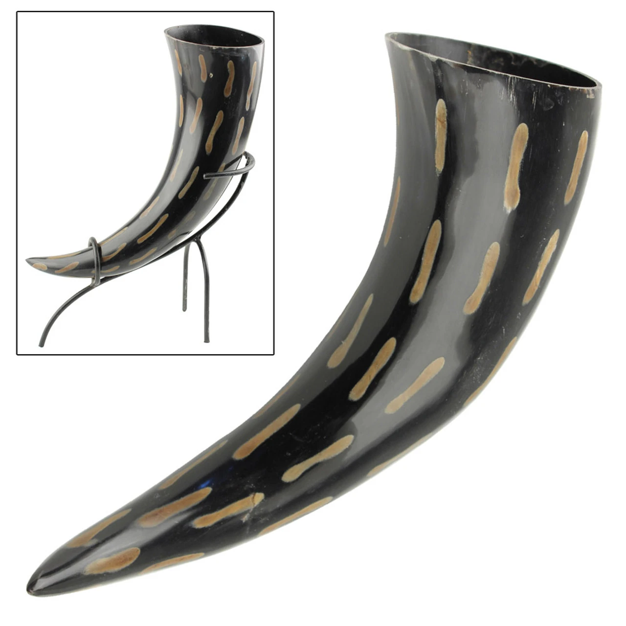 Fire Burned Medieval Drinking Horn With Metal Stand - Image 4