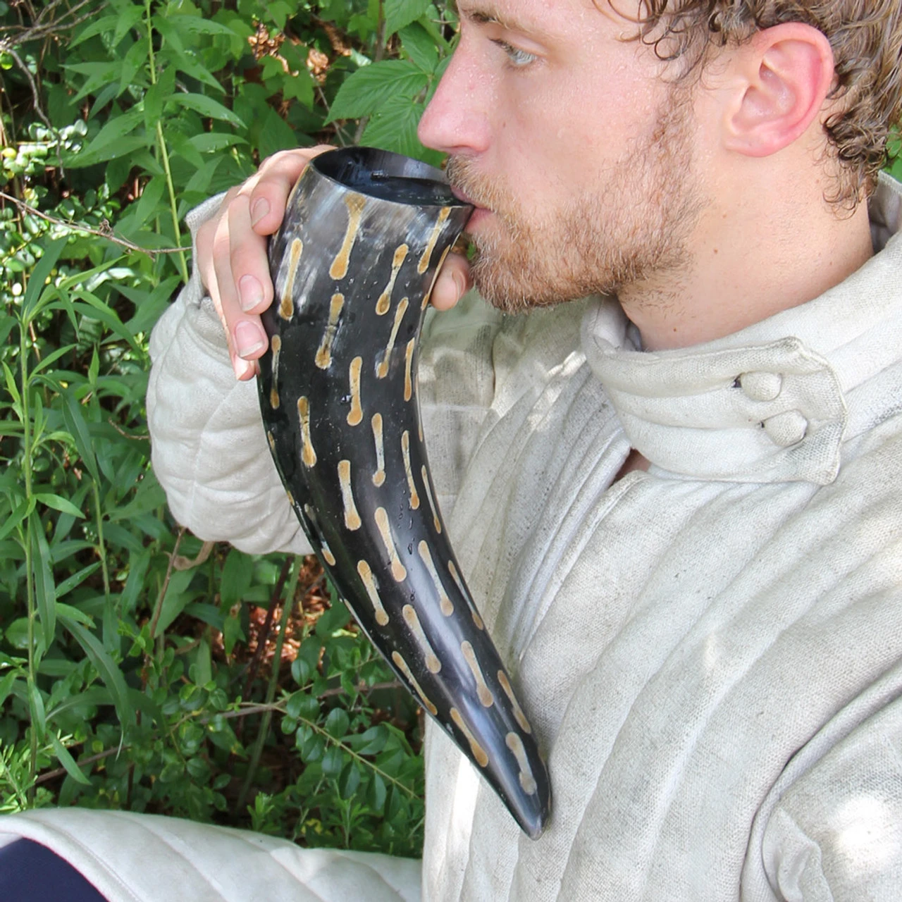 Fire Burned Medieval Drinking Horn With Metal Stand - Image 2