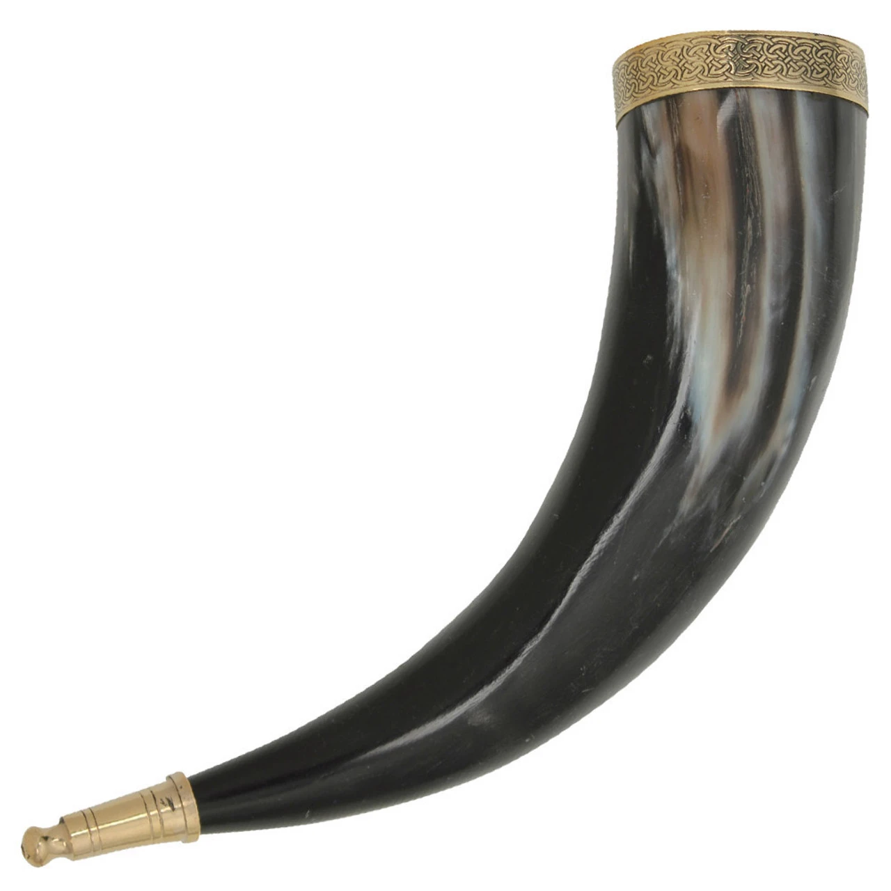Brass Adorned Medieval Drinking Horn With Brown Leather Holder - Image 4
