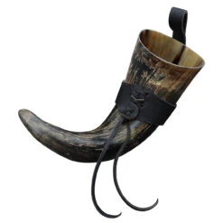 Distressed Raider Viking Drinking Horn With Leather Holster