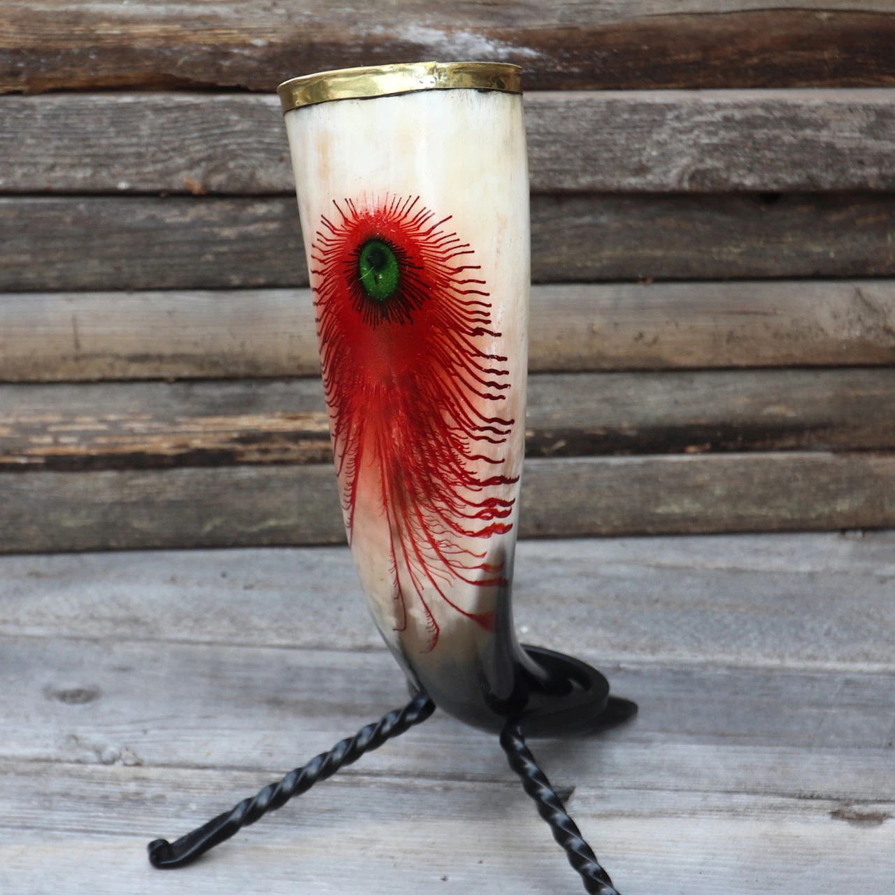 Horn Of Olaf Bloody Peacock Feather Medieval Drinking Horn - Image 5