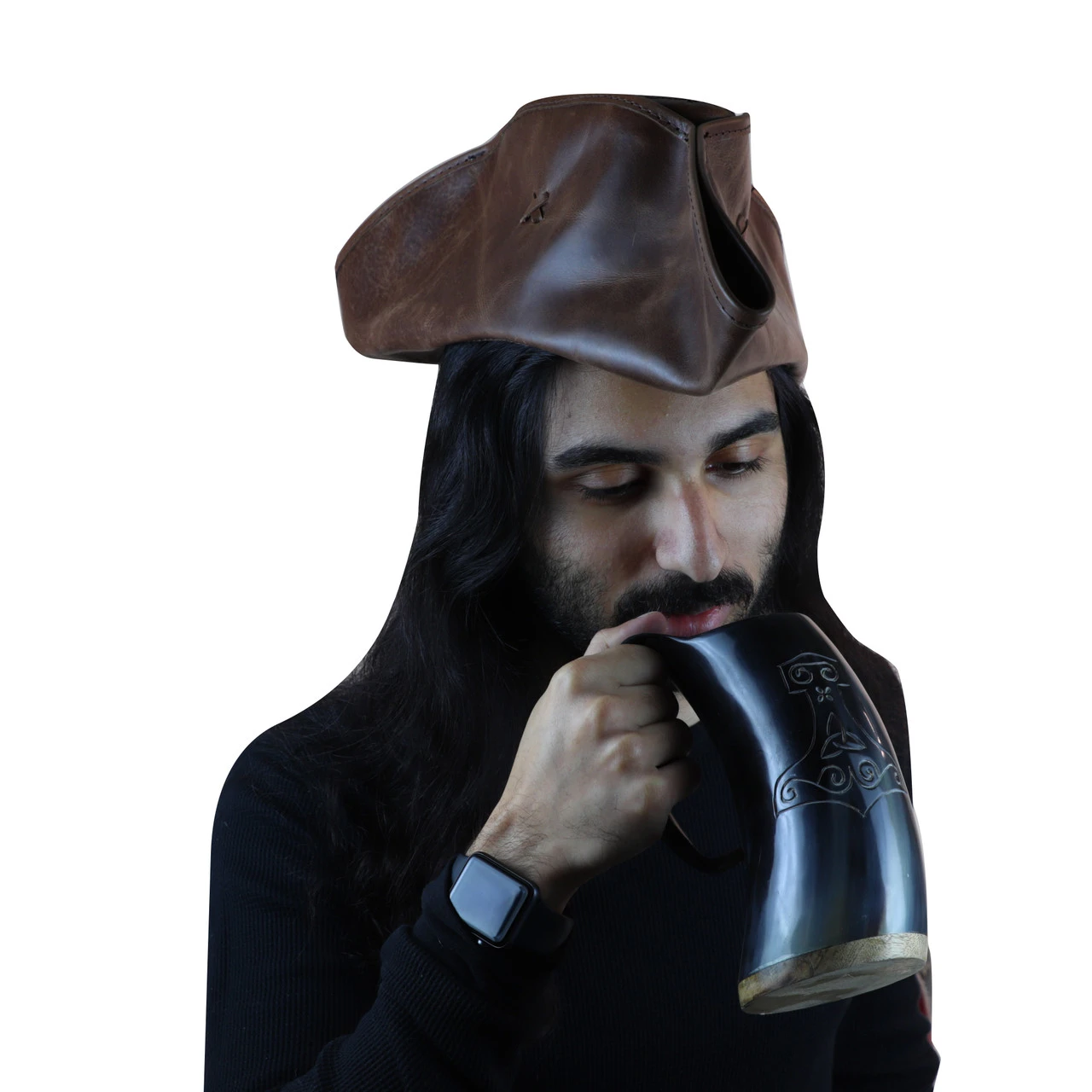 Norse Viking Tankard Mjolnir Engraved Drinking Horn Mug - Image 5