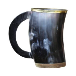 The Hooded Raven â„¢ Functional Pure Brass Rimmed Drinking Horn Mug Tankard Pouch Included
