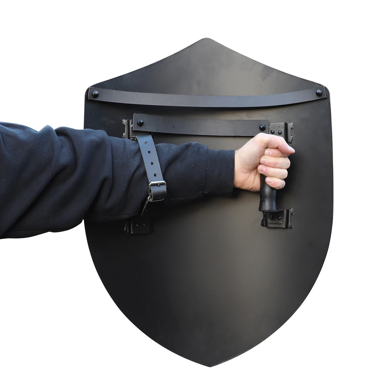 14th Century Four Point Functional Steel Matte Black Medieval Battle Shield - Image 6