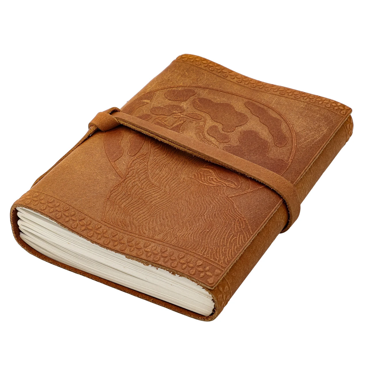 Moon Drunk Wolf & Moon Embossed Hand-Crafted Leather Notebook Sketchbook Diary Journal - Image 2