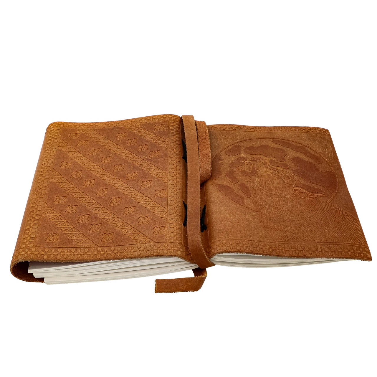 Moon Drunk Wolf & Moon Embossed Hand-Crafted Leather Notebook Sketchbook Diary Journal - Image 5