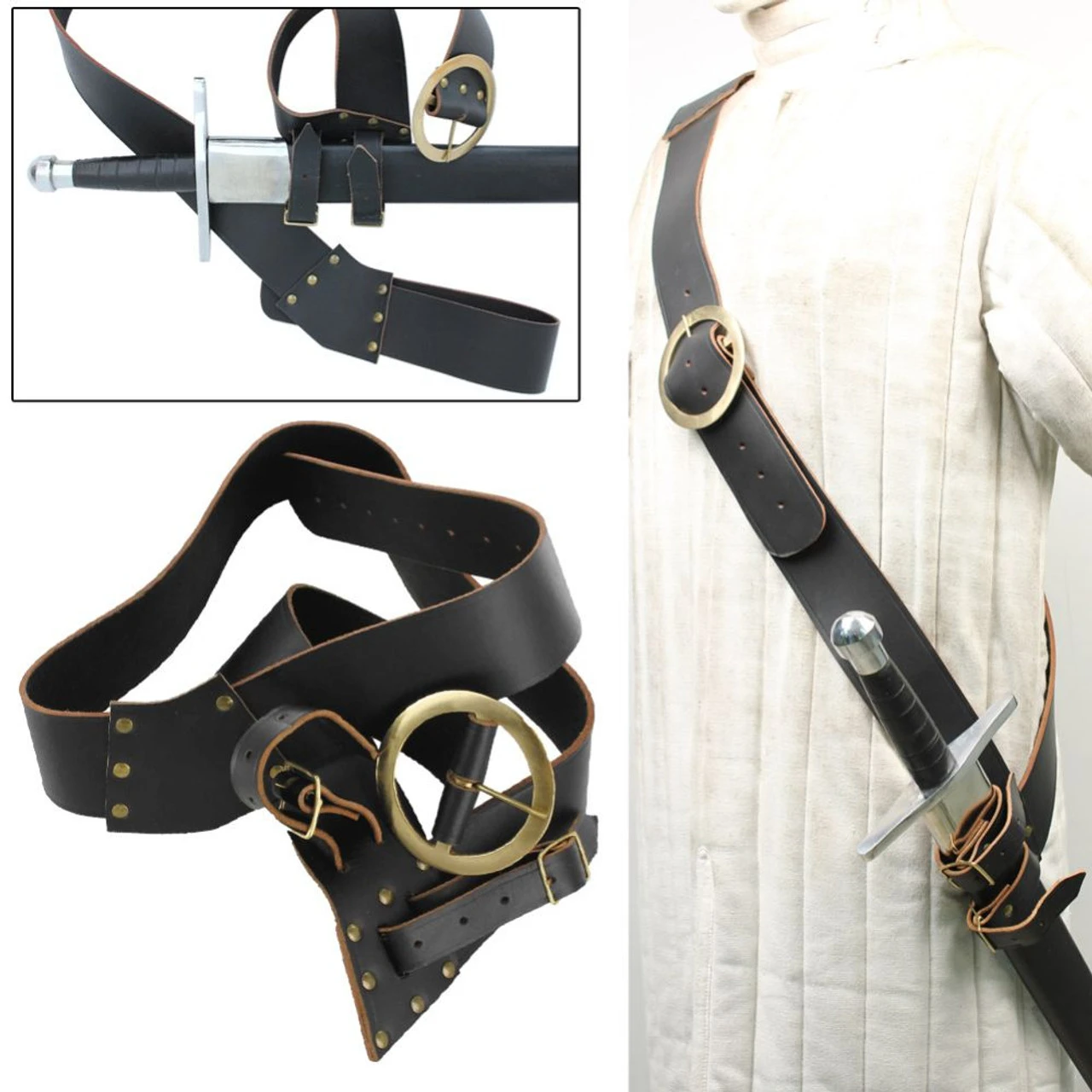 Leather Right Handed European Baldric Black Belt - Image 4