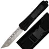 Foreboding Contour Damascus Tanto Automatic OTF Black Handle Knife W/ Textured Center Switch