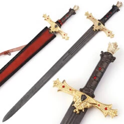 King Arthur Excalibur Gold Damascus Steel Medieval Sword