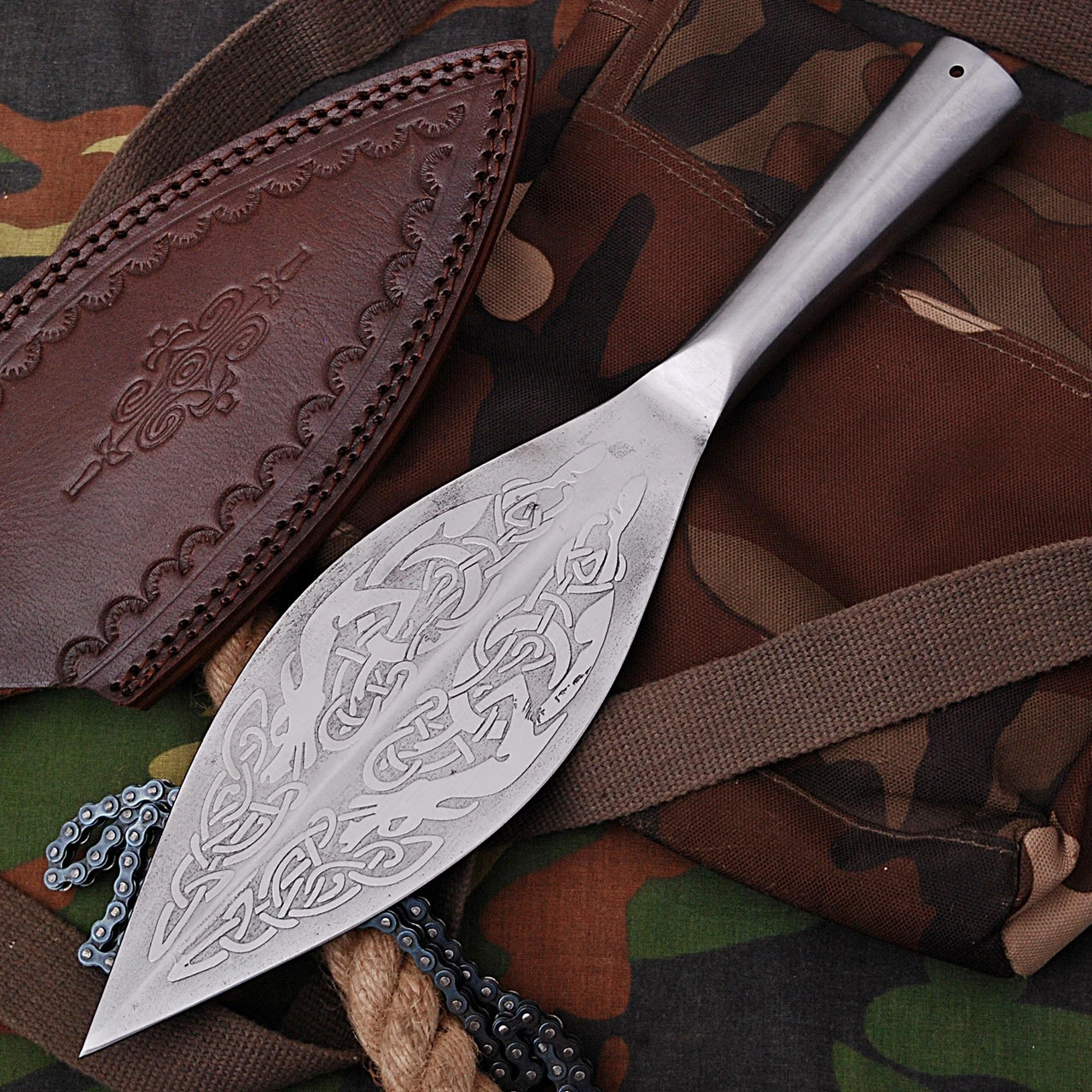 Norse Viking Leaf Long Spear Head High Carbon Steel