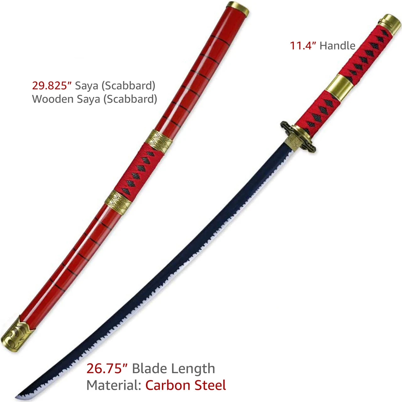 Zoro's Sandai Kitetsu Replica Sword | Patterned Hamon Blade Katana Carbon Steel - Image 4